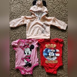3 pack - pink Disney baby Minnie sweatshirt & onesies, size 6-9m